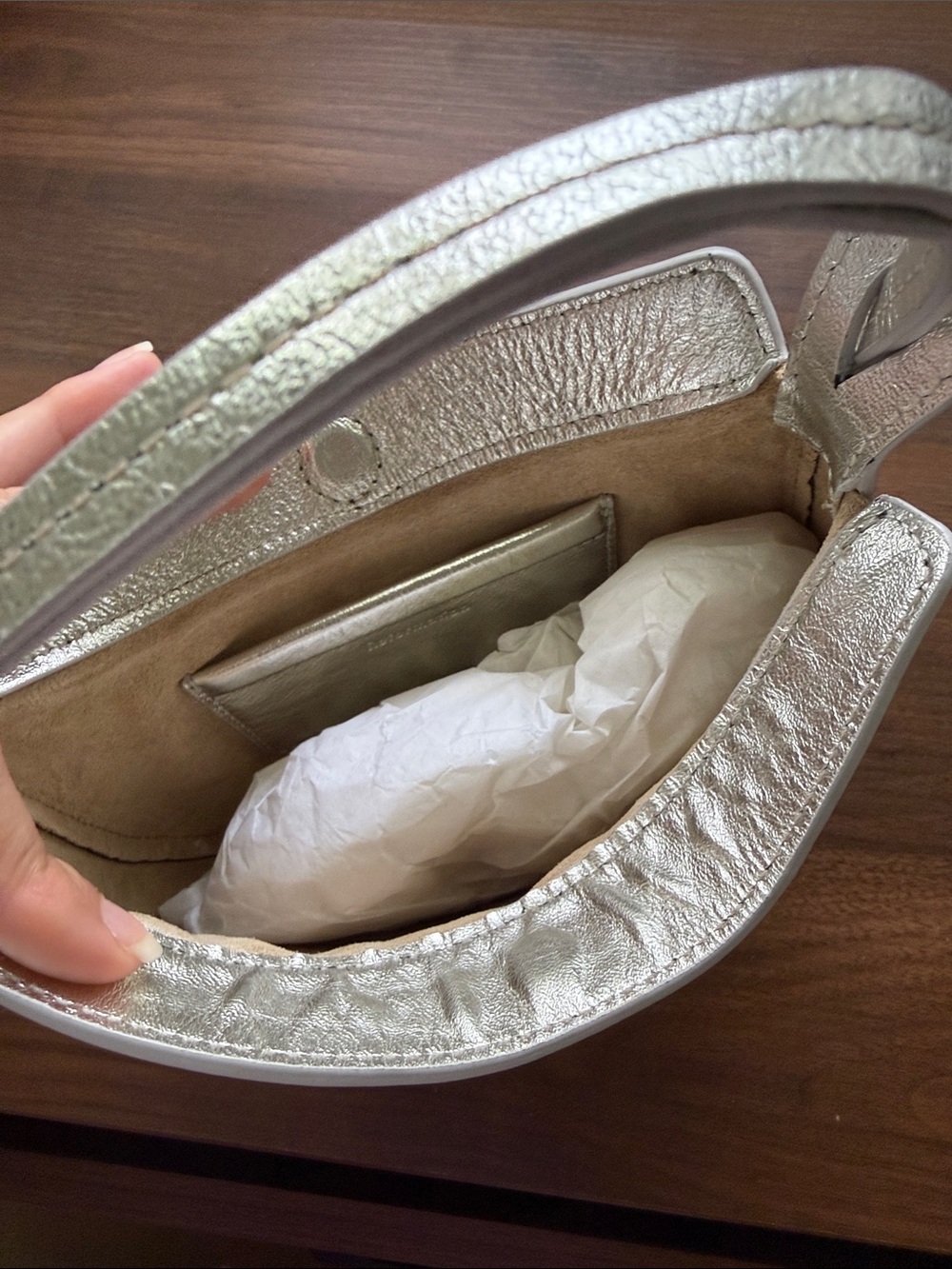 REFORMATION Mini Rosetta Shoulder Bag, Tumbled Silver - Picture 7 of 12